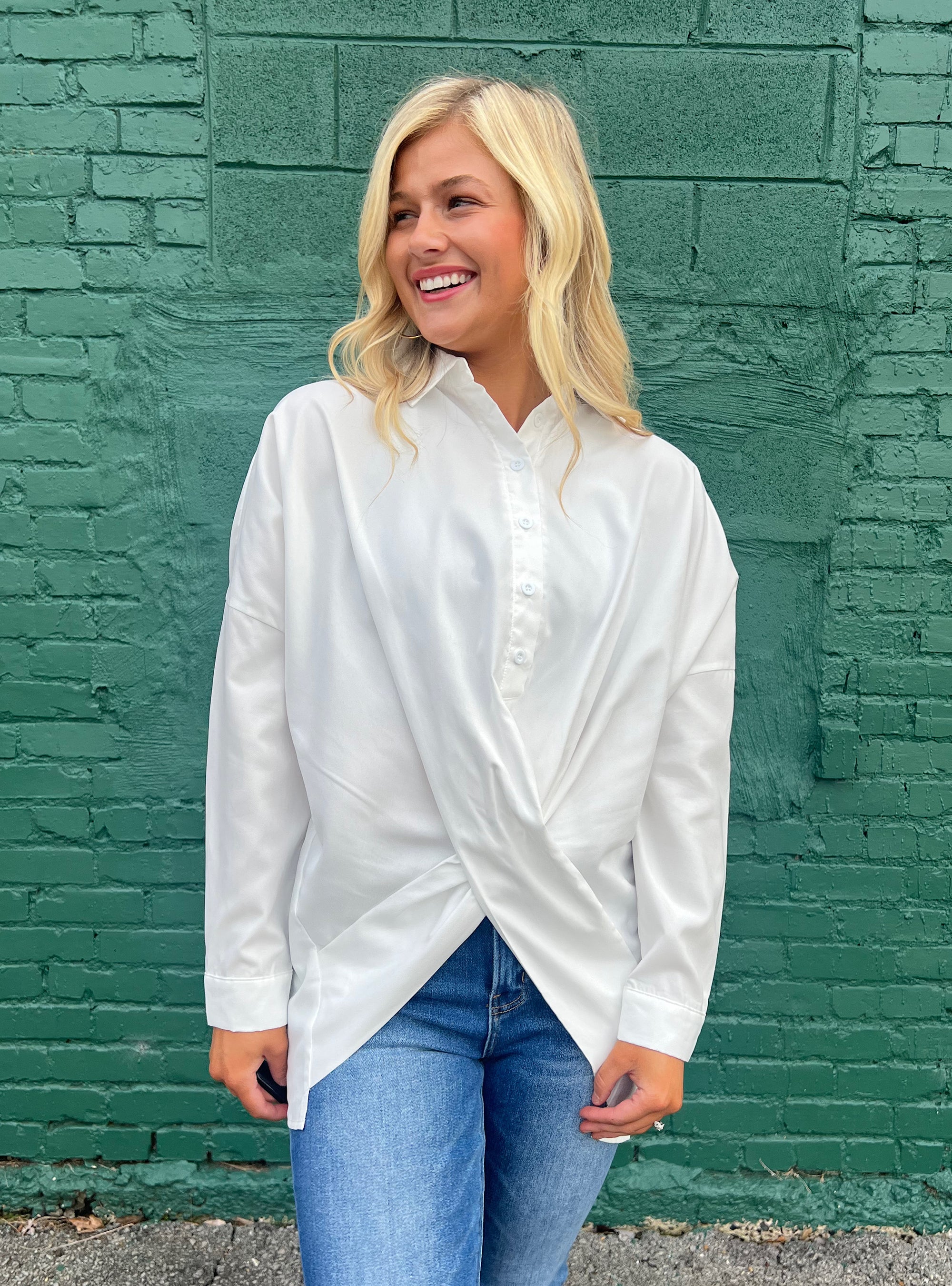 All Dressed In White Button Up Top